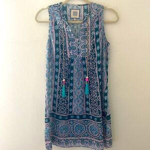 Bohemian Blue Sleeveless Mini Dress